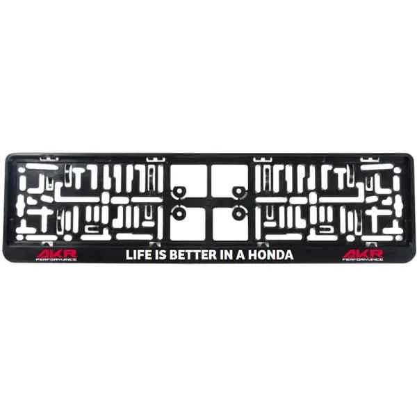 Markenprodukt AKR EU Kennzeichenhalter / Kennzeichenunterleger - AKR Performance “Life is better in a Honda” - LPH-AKR-LBH-EU