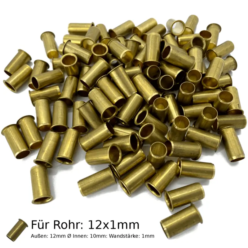 100x Verstärkungshülse Messing für Rohr Außen 12mm - Innen 10mm - 12x1mm Begrenztes Angebot