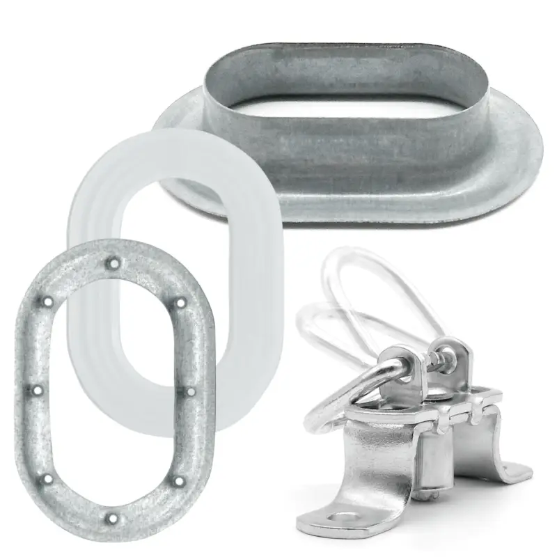 Zertifiziert 10x Planenöse Oval verzinkt + Unterlage + Drehverschluss klappbar 42x22mm