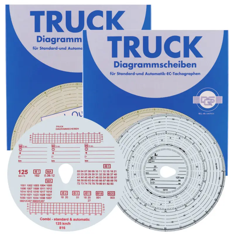 2x 100x Diagrammscheibe Tachoscheibe 125Kmh Km/h für Fahrtenschreiber Tachograph Direktkauf