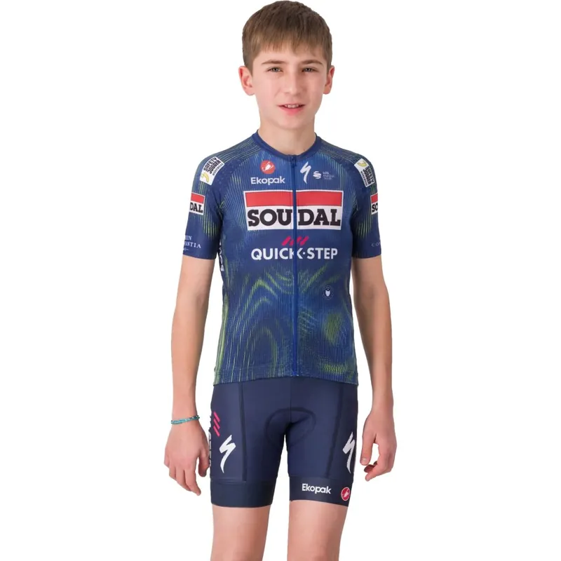 Castelli Aero Kurzarmtrikot Team Soudal Quick-Step Kinder - blue/electric lime 051 Zertifiziert