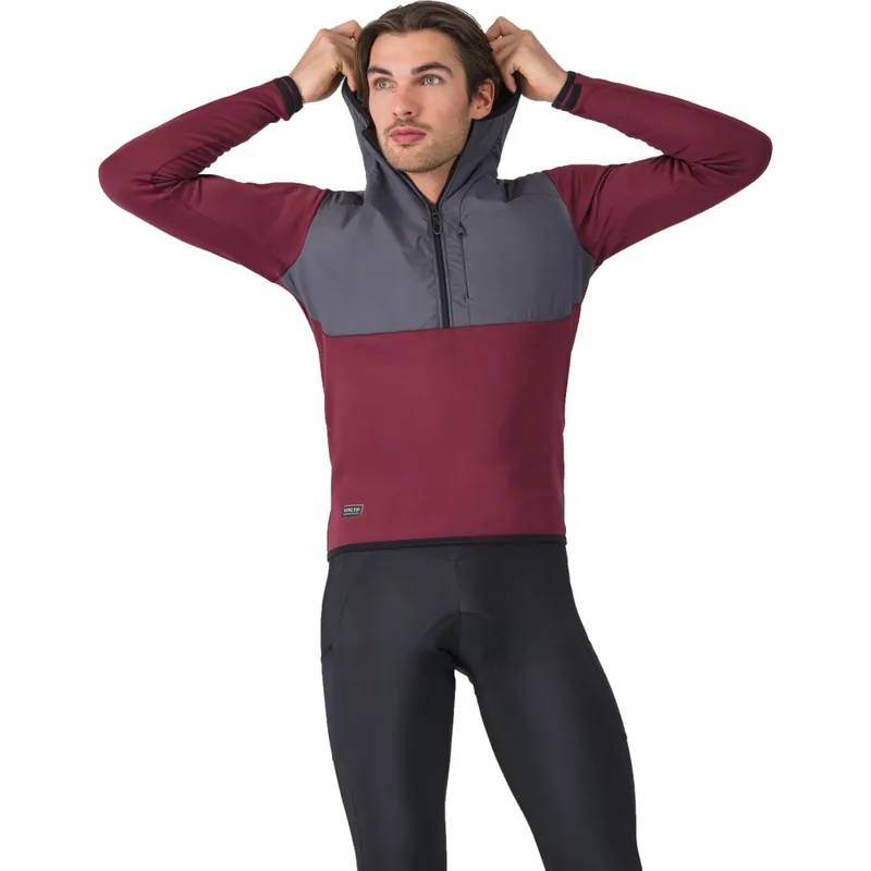 Abverkauf Castelli Unltd Roam Kapuzenpullover Herren - bordeaux/lead grey 421