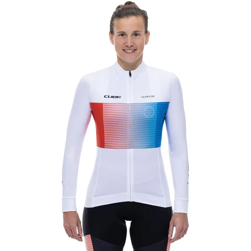 Direktkauf CUBE ROAD/XC Teamline Langarm-Trikot Damen - white´n´blue´n´red