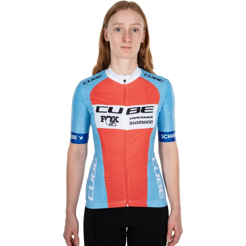 Sichere Zahlung CUBE X Factory Racing Road/XC Kurzarmtrikot Damen - blue´n´orange