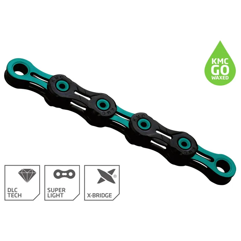 Zertifiziert KMC DLC Kette - WAXED 11-fach - schwarz/celeste