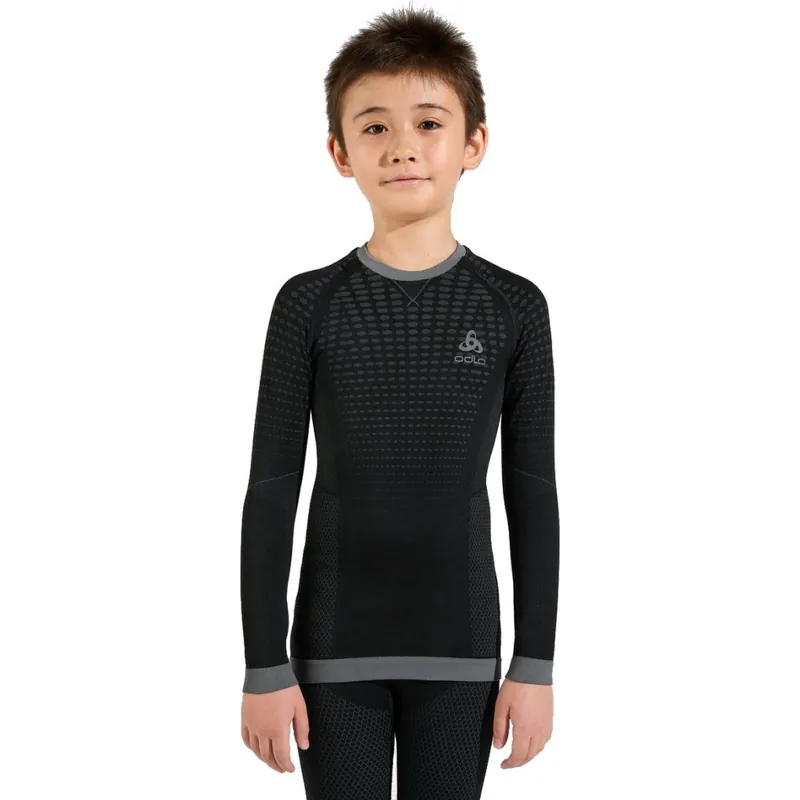 Sichere Zahlung Odlo Performance Warm Langarm-Unterhemd Kinder - schwarz - odlo graphite grey