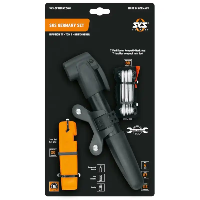 Angebot SKS GERMANY SET - Fahrradpumpe INFUSION TT / Multitool TOM 7 / Reifenheber LEVERMEN