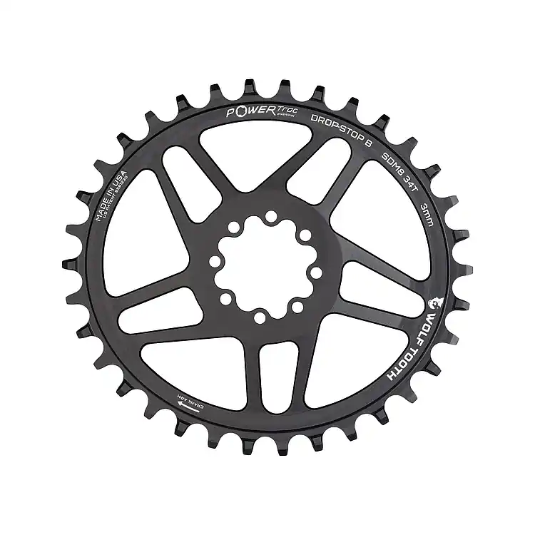 Geprüft Wolf Tooth PowerTrac Elliptical Kettenblatt für SRAM 8-Bolt Direct Mount Oval Drop-Stop B 3mm Offset Boost - schwarz