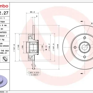 BREMBO 08.9512.27 - Bremsscheibe - PRIME LINE - With Bearing Kit Online Kaufen