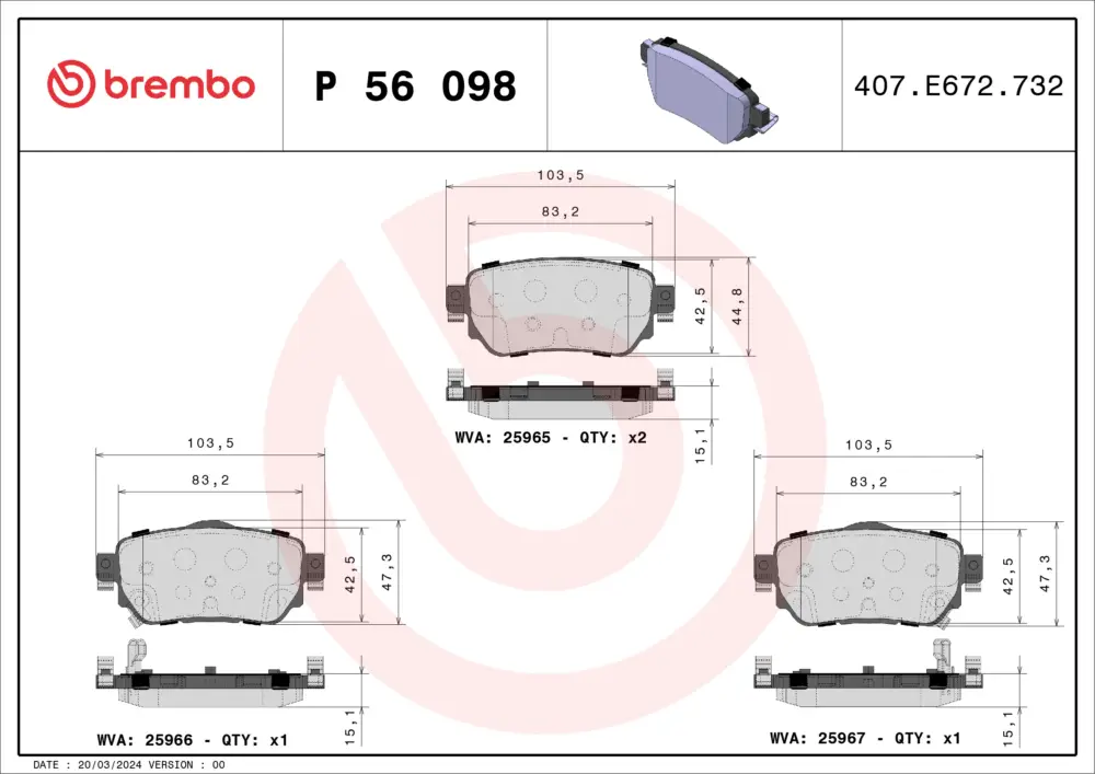 BREMBO P 56 098 - Bremsbelagsatz, Scheibenbremse - PRIME LINE Angebot