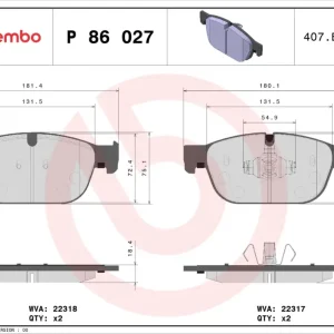 Beliebt BREMBO P 86 027 - Bremsbelagsatz, Scheibenbremse - PRIME LINE
