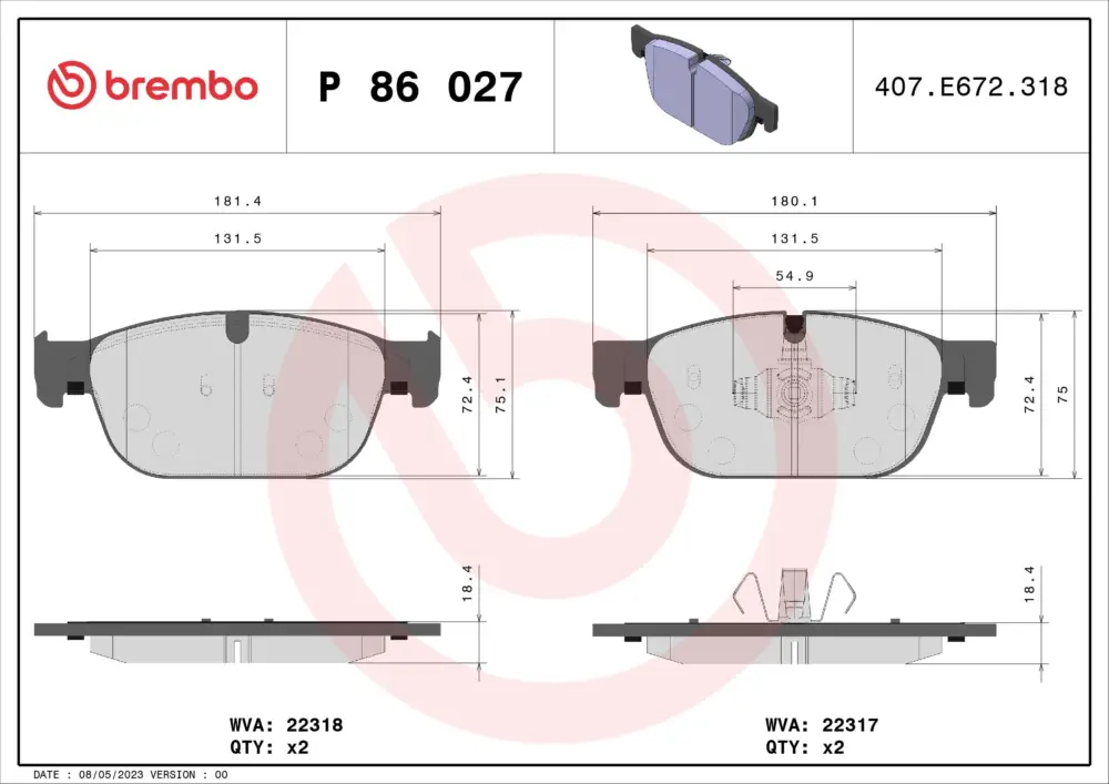 Beliebt BREMBO P 86 027 - Bremsbelagsatz, Scheibenbremse - PRIME LINE