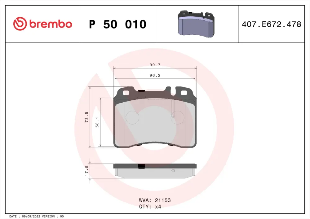 BREMBO P 50 010 - Bremsbelagsatz, Scheibenbremse - PRIME LINE Versand Am Gleichen Tag