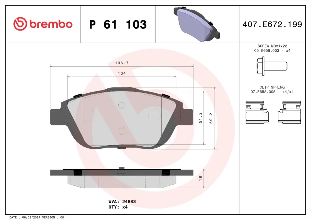 Online Kaufen BREMBO P 61 103 - Bremsbelagsatz, Scheibenbremse - PRIME LINE