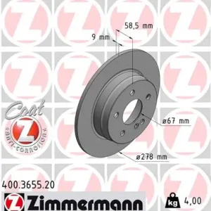 Rabatt ZIMMERMANN 400.3655.20 - Bremsscheibe - COAT Z