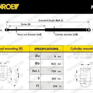 MONROE ML6254 - Gasfeder, Motorhaube - MONROE MaxLift Zertifiziert