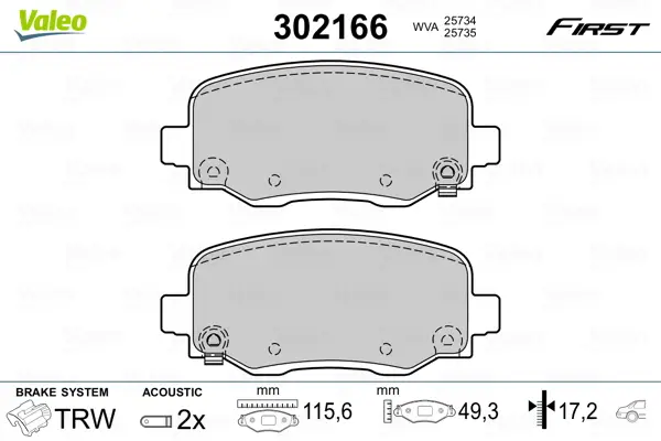 VALEO 302166 - Bremsbelagsatz, Scheibenbremse - FIRST Markenware