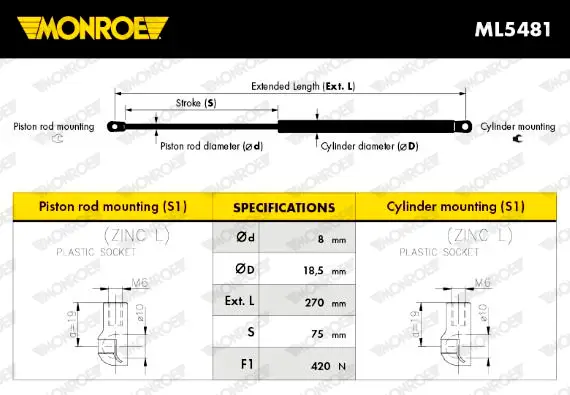 MONROE ML5481 - Gasfeder, Koffer-/Laderaum - MONROE MaxLift Sonderaktion
