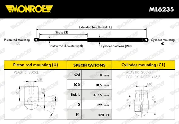 Sonderangebot MONROE ML6235 - Gasfeder, Koffer-/Laderaum - MONROE MaxLift