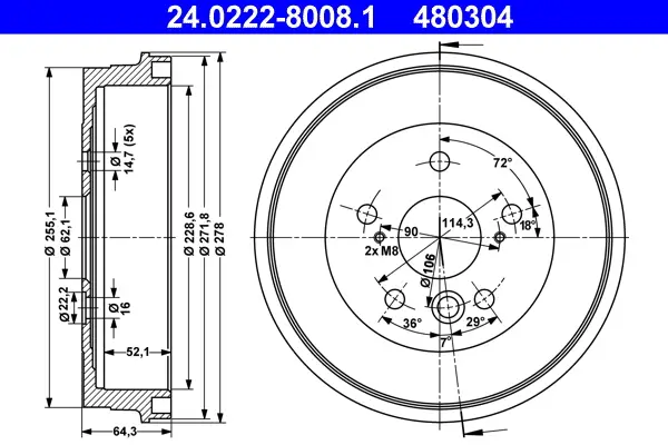ATE 24.0222-8008.1 - Bremstrommel Preisreduziert
