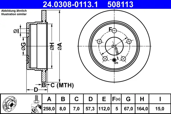 Neue Kollektion ATE 24.0308-0113.1 - Bremsscheibe - PowerDisc