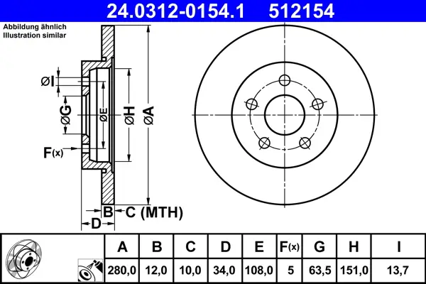 ATE 24.0312-0154.1 - Bremsscheibe - PowerDisc Sofort Bestellen