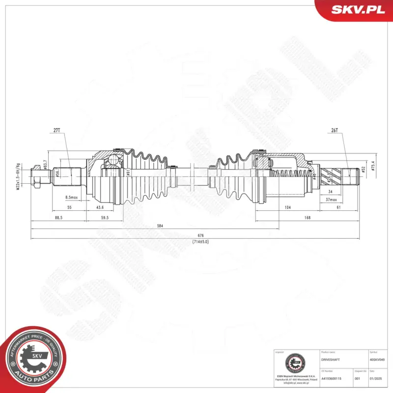 ESEN SKV 40SKV049 - Antriebswelle Zertifiziert