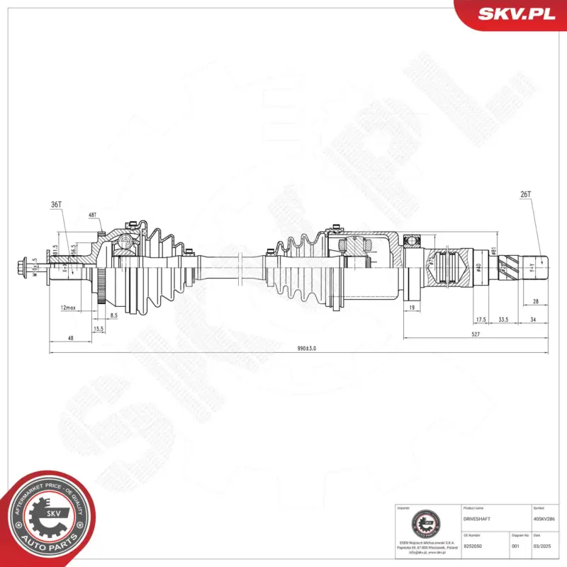 Begrenztes Angebot ESEN SKV 40SKV286 - Antriebswelle