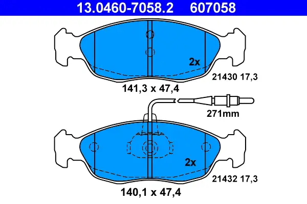 Garantierte Lieferung ATE 13.0460-7058.2 - Bremsbelagsatz, Scheibenbremse