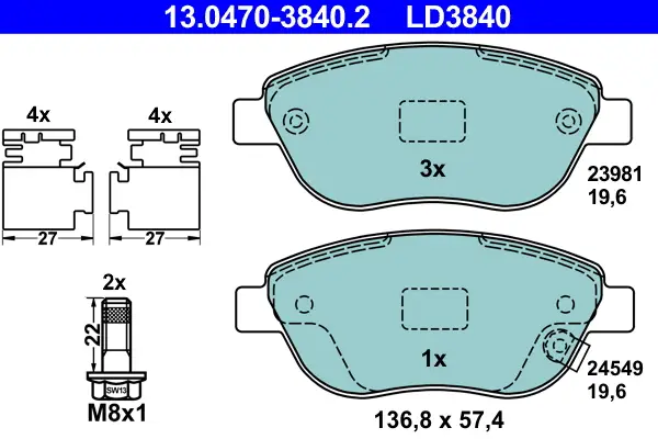Expressversand ATE 13.0470-3840.2 - Bremsbelagsatz, Scheibenbremse - ATE Ceramic