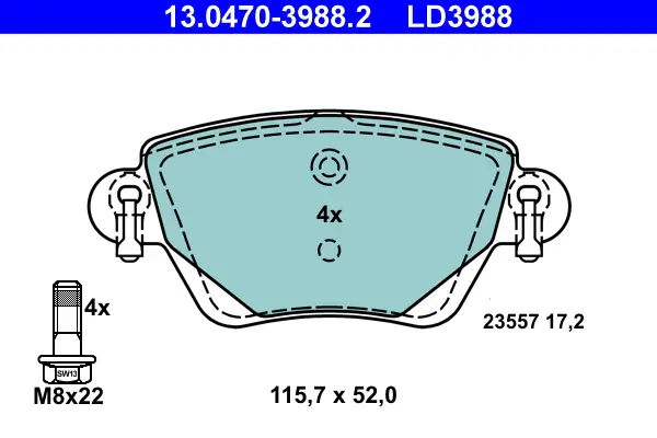 Bestpreis ATE 13.0470-3988.2 - Bremsbelagsatz, Scheibenbremse - ATE Ceramic