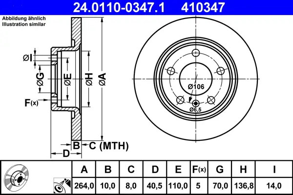 ATE 24.0110-0347.1 - Bremsscheibe Begrenztes Angebot