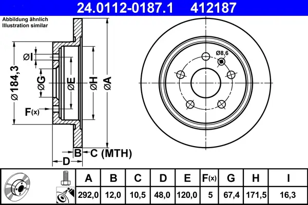 ATE 24.0112-0187.1 - Bremsscheibe Begrenztes Angebot