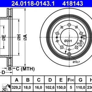 Preis Gesenkt ATE 24.0118-0143.1 - Bremsscheibe
