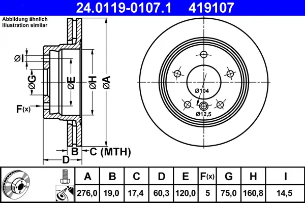 Top-Angebot ATE 24.0119-0107.1 - Bremsscheibe