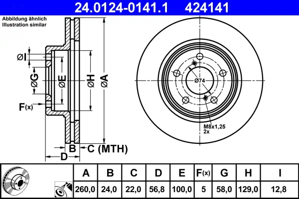 Neue Kollektion ATE 24.0124-0141.1 - Bremsscheibe