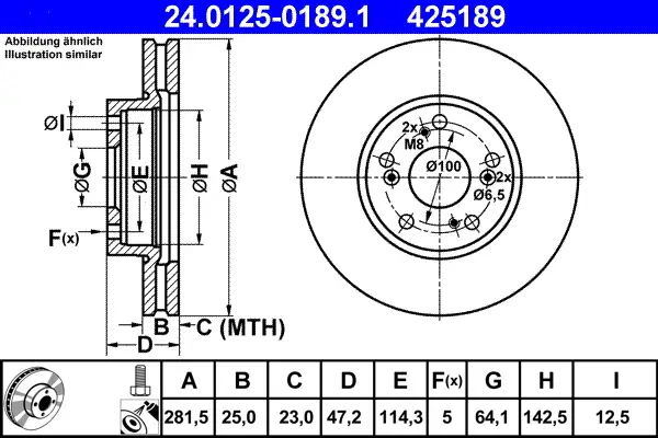 ATE 24.0125-0189.1 - Bremsscheibe Preiswert