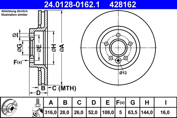 ATE 24.0128-0162.1 - Bremsscheibe Markenprodukt