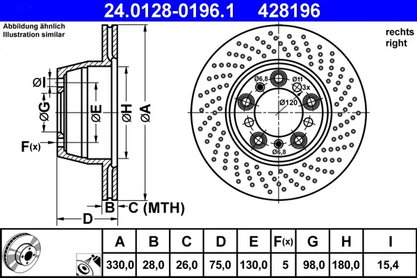 Preiswert ATE 24.0128-0196.1 - Bremsscheibe