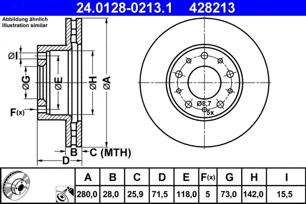 ATE 24.0128-0213.1 - Bremsscheibe Heißes Angebot