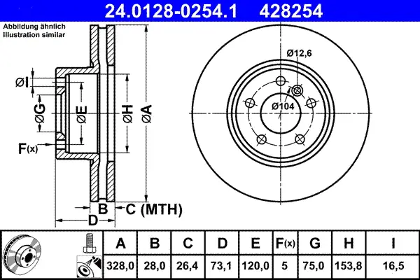 ATE 24.0128-0254.1 - Bremsscheibe Sichere Zahlung