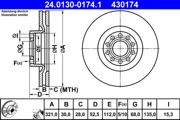 ATE 24.0130-0174.1 - Bremsscheibe Begrenztes Angebot