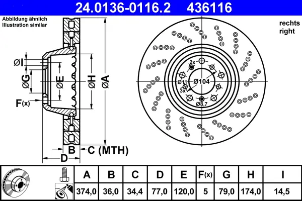 ATE 24.0136-0116.2 - Bremsscheibe Sichere Zahlung