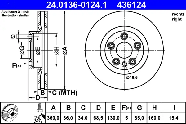 ATE 24.0136-0124.1 - Bremsscheibe Abverkauf