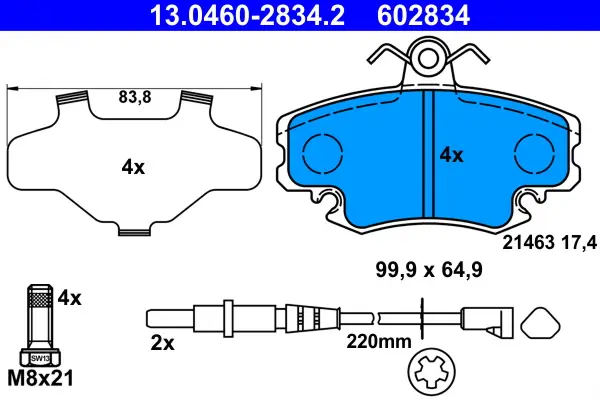 Top-Seller ATE 13.0460-2834.2 - Bremsbelagsatz, Scheibenbremse