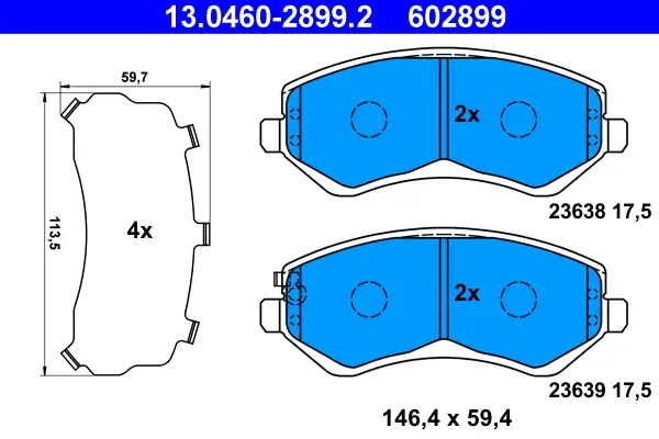Schneller Versand ATE 13.0460-2899.2 - Bremsbelagsatz, Scheibenbremse