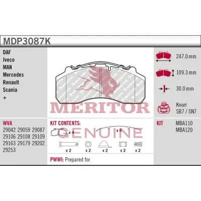 Angebot MERITOR MDP3087K - Bremsbelagsatz, Scheibenbremse - BRAKE PAD KIT