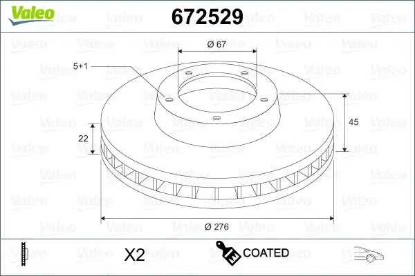 VALEO 672529 - Bremsscheibe - COATED Schneller Versand