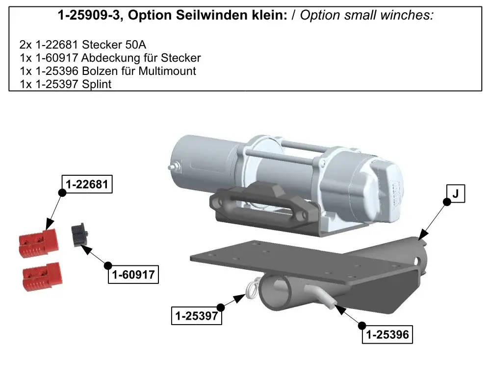 Preis Gesenkt Option kleine Seilwinden für Hidden Multi-Mount, inkl Bolzen und Stecker