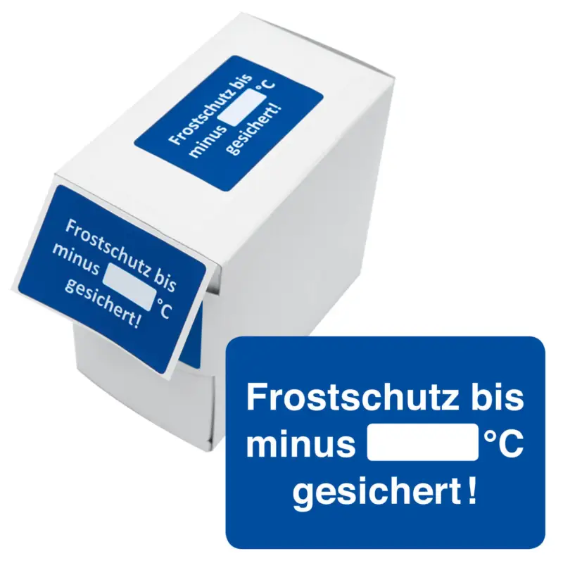Echt Kundendienst-Etikett Frostschutz bis Minus °C zum Ausfüllen in Spenderbox